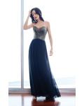 Sparkly Sequins Long A-line Navy Blue Chiffon Prom Dress