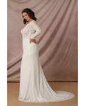  Elegant Mermaid Illusion Neck Long Sleeves Buttons Lace Sweep Train Long Wedding Dresses