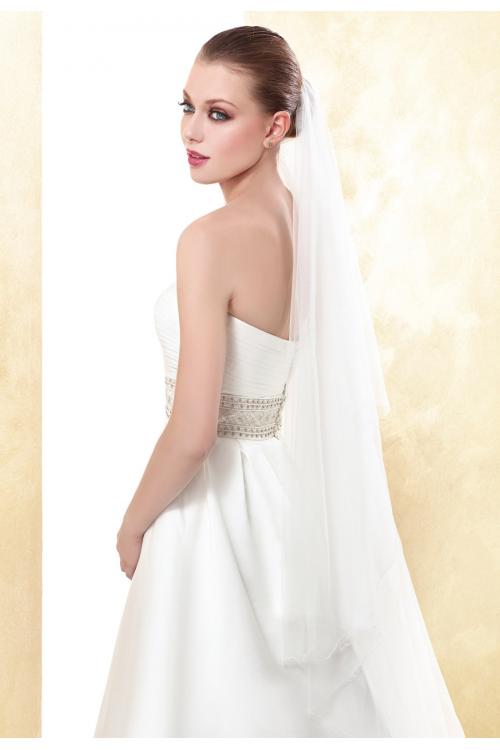 Simple One Tier Beads Tulle Short Wedding Veils