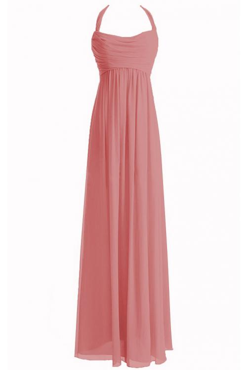 Chiffon Floor-length Natural Halter Zipper Bridesmaid Dresses