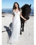 Boho V Neck Empire Lace Tulle Beach Wedding Dress 