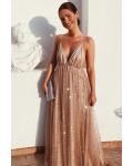  Shiny A-line Deep V-neck Sleeveless Sequins Floor-length Long Prom Dress
