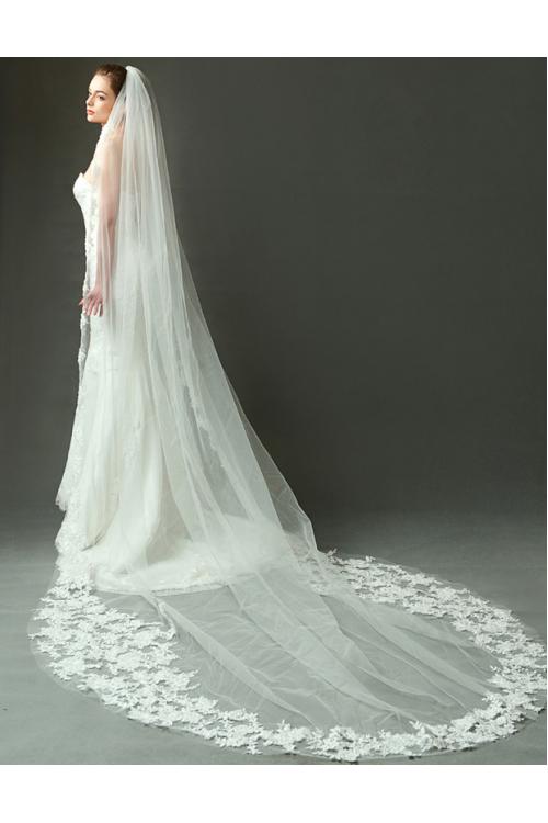 Sparkle Beaded Lace Long Train Wedding Veil Wedding Accessory 