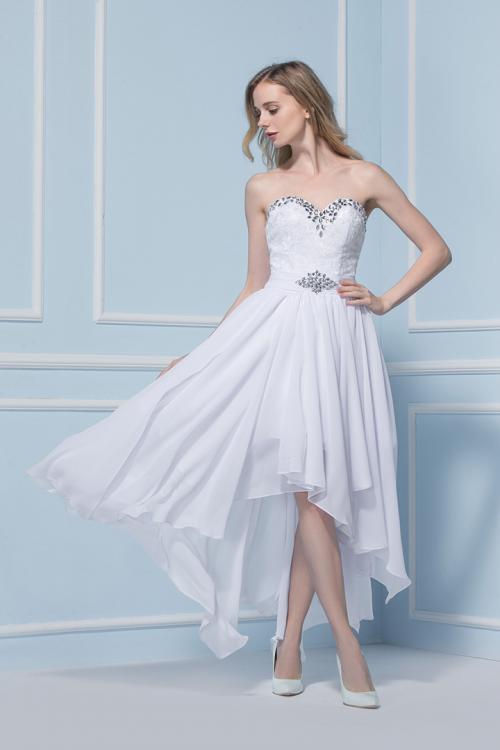 High Low Strapless Beading A-line Chiffon Prom Dress 