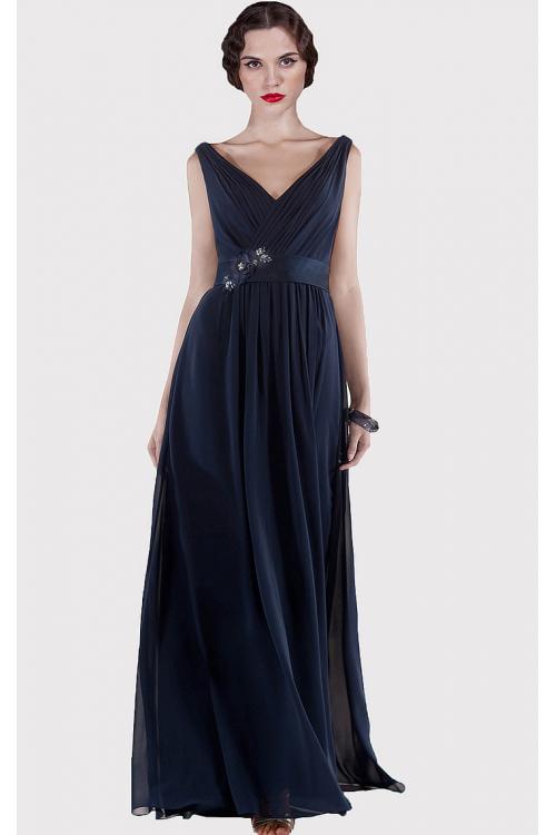 V-neck Natural Chiffon Floor-length A-line Bridesmaid Dresses