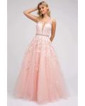  A-line V-neck Sleeveless Lace Appliques Beading Tulle Floor-length Tulle Prom Dress