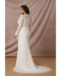  Elegant Mermaid Illusion Neck Long Sleeves Buttons Lace Sweep Train Long Wedding Dresses