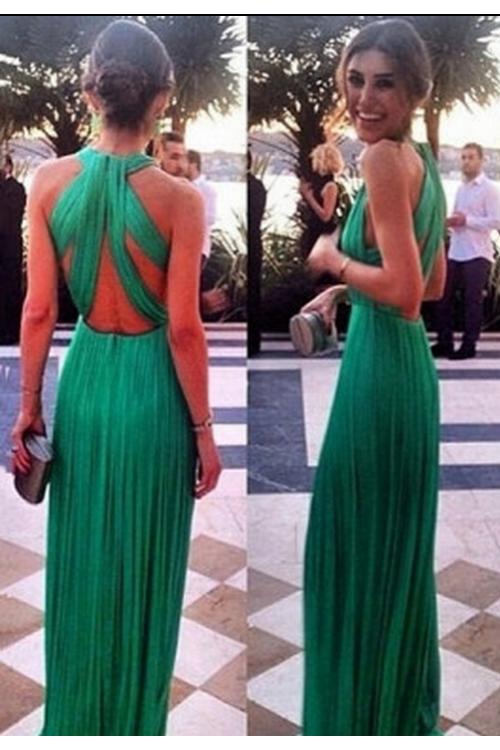  A-line Sleeveless Pleated Floor-length Long Chiffon Evening Dresses