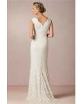 Scalloped V Neck Sheath Lace Pattern Wedding Dress 
