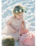 Delicate Blush Knee Length Short Sleeve Long A-line Tulle Flower Girl Dress 