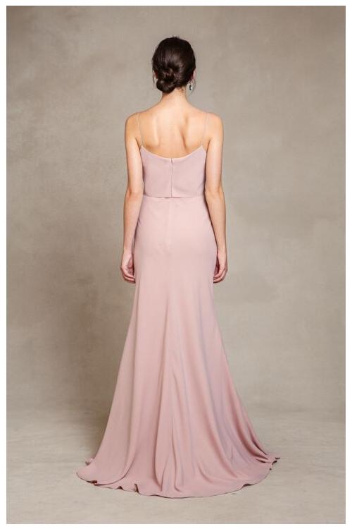 Casual Strapless Flutter Front Long Sheath Chiffon Pinky Bridesmaid Dress 