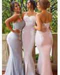 Charming Lace Appliques Straples Sweetheart Trumpet Long Chiffon Rustic Bridesmaid Dress 