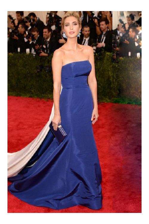 Ivanka Trump Prabal Long Strapless Chapel Royal Blue Satin Prom Dress 