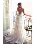 Boho Vintage Spaghetti Straps Long Backless Wedding Dress 
