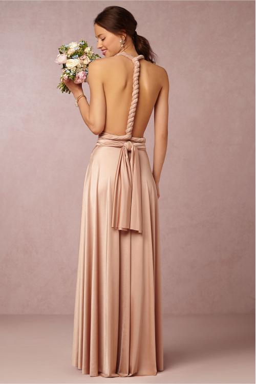 Convertible Pleated Shoulder Strap Long Silk Satin Bridesmaid Dress 