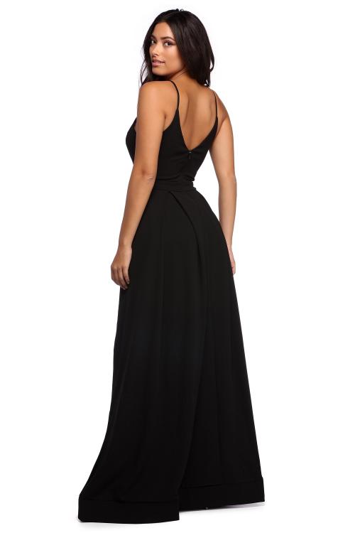 Black Simple Spaghetti Straps Long A-line Satin Chiffon Prom Dress