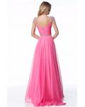Crystal Beaded Cap Sleeves A-line Long Chiffon Prom Dress