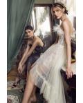  A-line Strapless Sleeveless Feathers Lace Asymmetrical/High Low Long Prom Dress