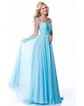 Crystal Beaded Cap Sleeves A-line Long Chiffon Prom Dress