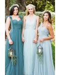 Sleeveless One Shoulder Pleated A-line Light Sky Blue Tulle Bridesmaid Dress