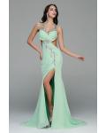 Sexy Halter Neck Beading Long A-line Chiffon Slit Front Prom Dress 