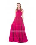 Sleeveless A-line Pleated Long Fuchsia Chiffon Bridesmaid Dress
