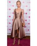 Short Tea Length Shoulder Straps Slit Front Brown Satin Prom Dress 