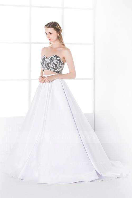 Modern Two Piece Sweetheart Long Princess A-line Satin Wedding Dress