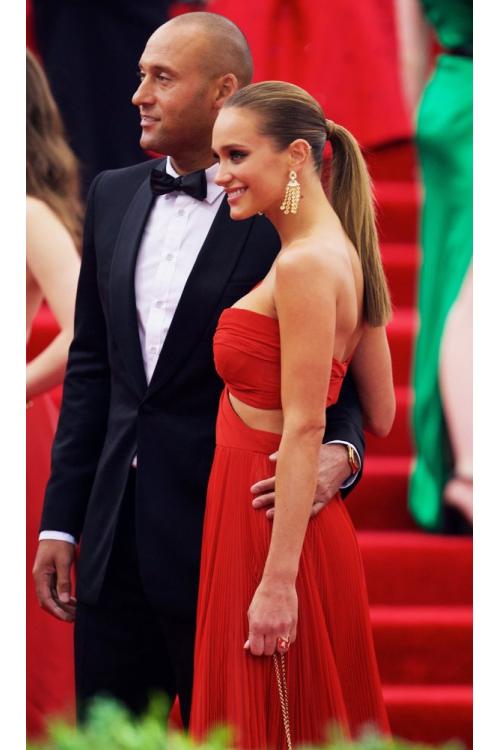 Red Sleeveless Split One Shoudler Long Pleated Chiffon Prom Dress 
