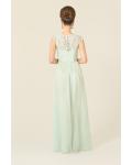 Illusion Bateau Neck Column Lace Bodice Long Chiffon Bridesmaid Dress 