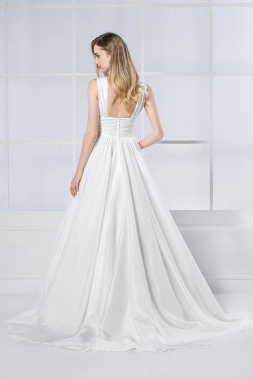 Simple Vintage Shoulder Straps Pleated Long Taffeta Wedding Dress 