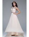 Beading Illusion Neck Full Back Beading A-line Long Chiffon Prom Dress 