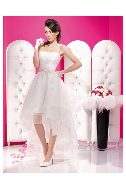 A-line Strapless Beading Ruching Hand Made FlowersAsymmetrical Organza Wedding Dress
