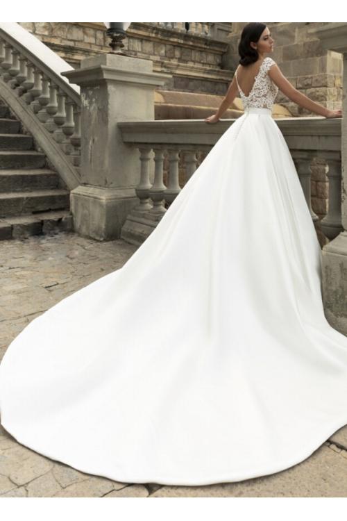 Illusion Lace Bodice A-line Satin Wedding Dress 